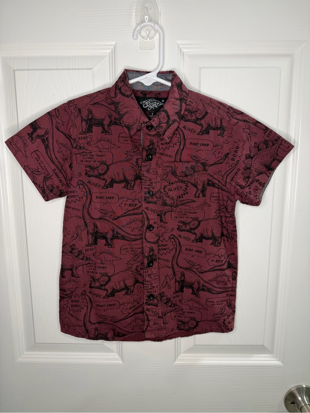 Eighty Eight Burgundy Short-Sleeve Dino Button-Down Shirt